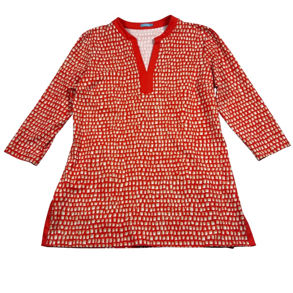 J McLaughlin Boca Tunic Top Womens Large Orange Geometric Catalina Cloth